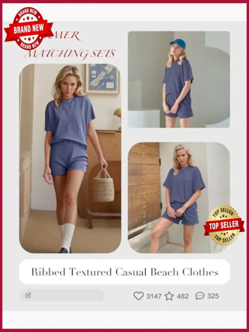 Women 2 Piece Shorts Set Ribbed Lounge Matching Sets